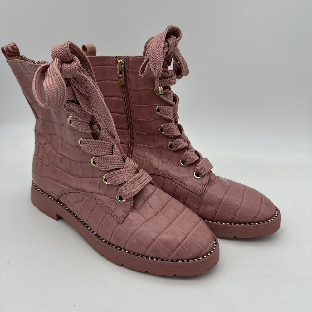 LEATHER‎ Antonio Melani PINK CROC PRINT COMBAT BOOTS SIZE 10M EUC